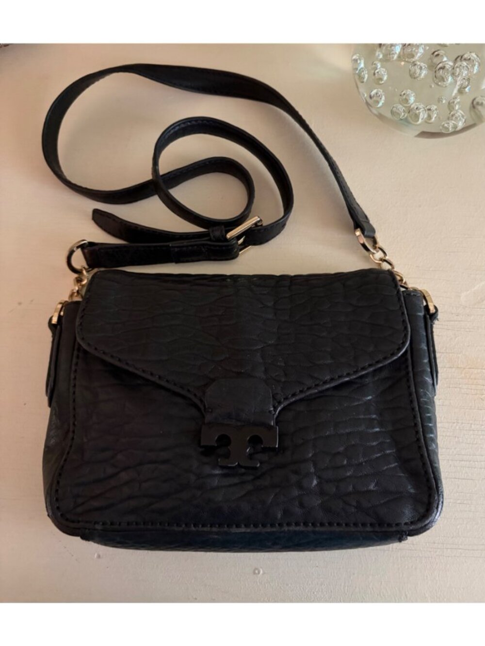 Tory Burch Parkan Crossbody Black Pebbled Handbag
